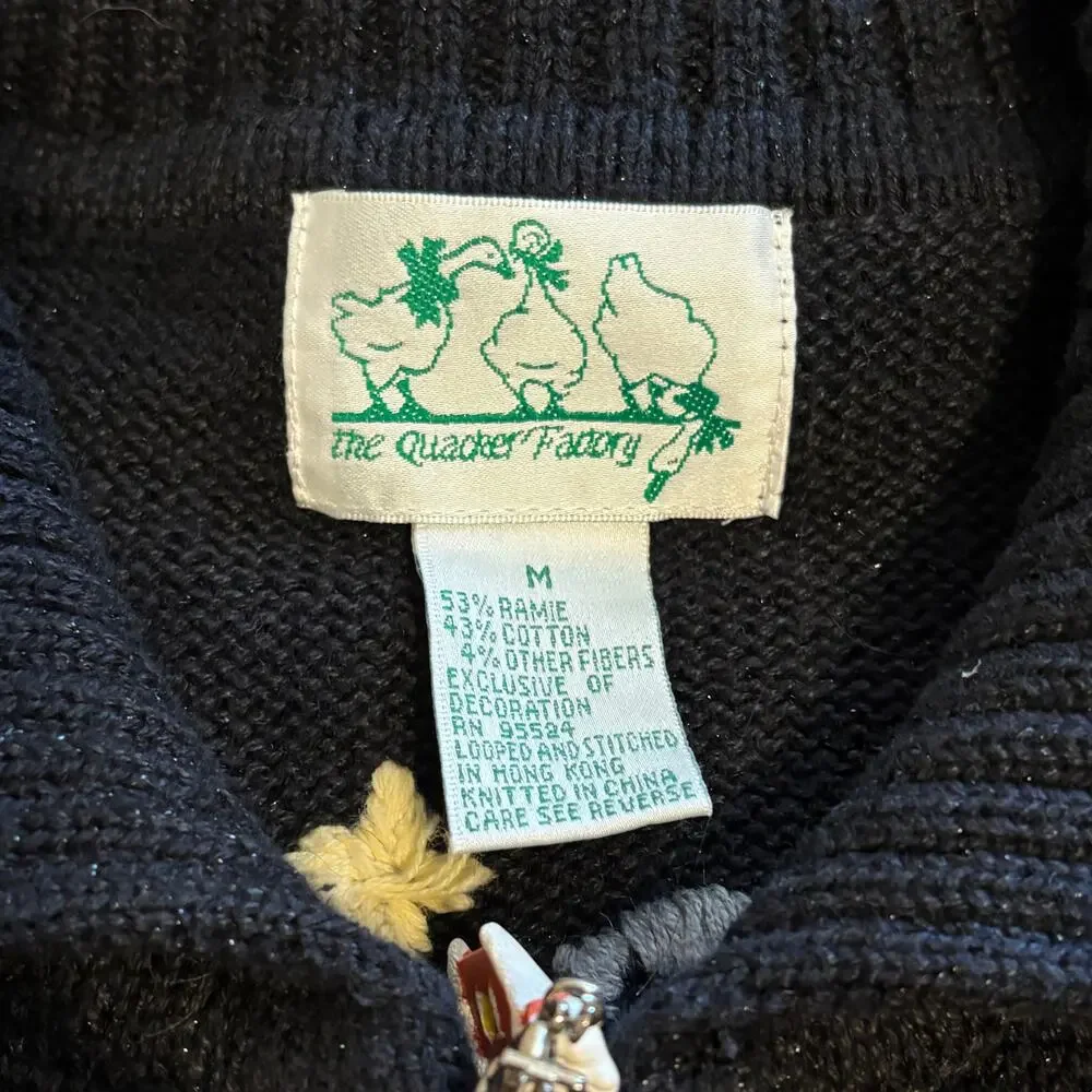 The Quacker Factory Black Embroidered Santa Christmas Reindeer Vest Ugly M